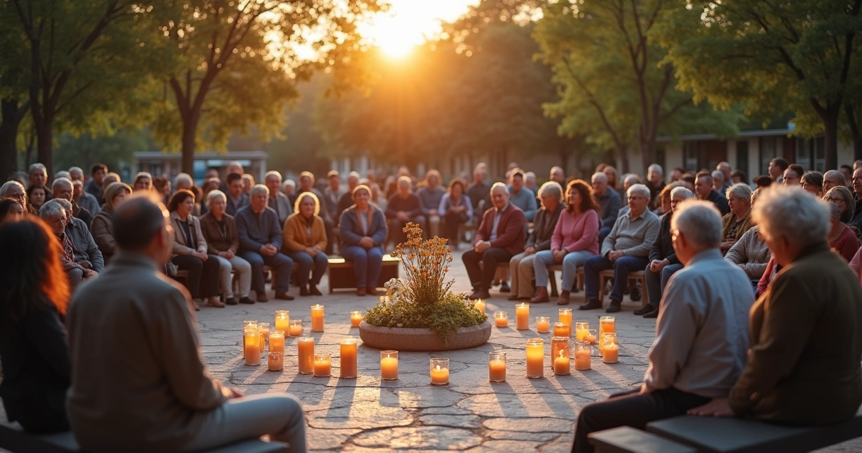 Círculo de personas en un ritual comunitario al aire libre