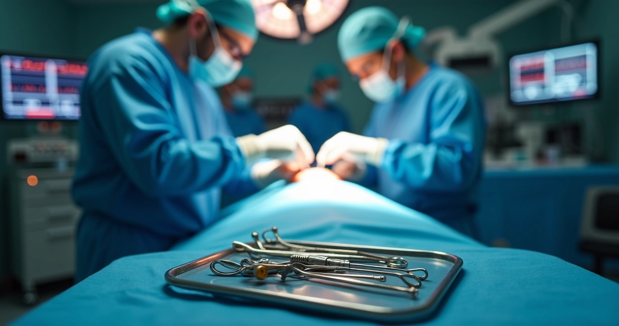 Sala de cirurgia com equipe médica realizando procedimento peniano 