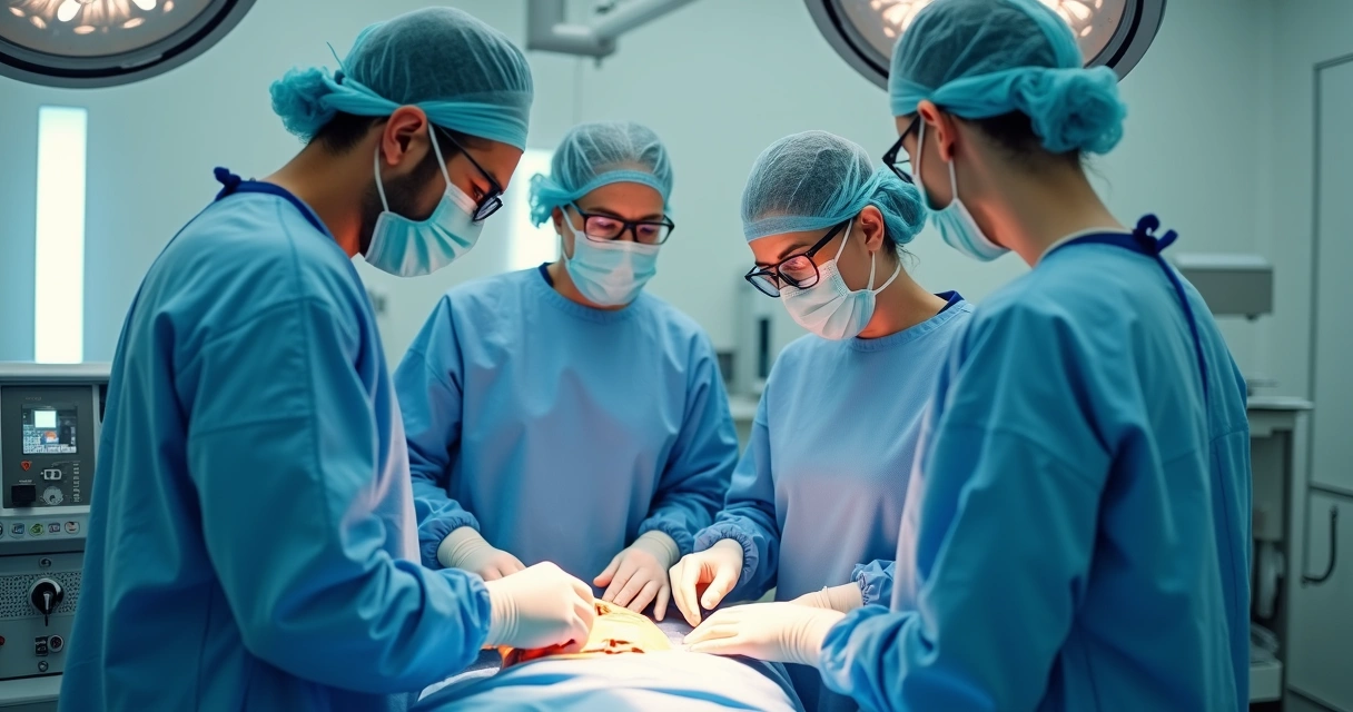 Equipe médica em sala de cirurgia hospitalar 
