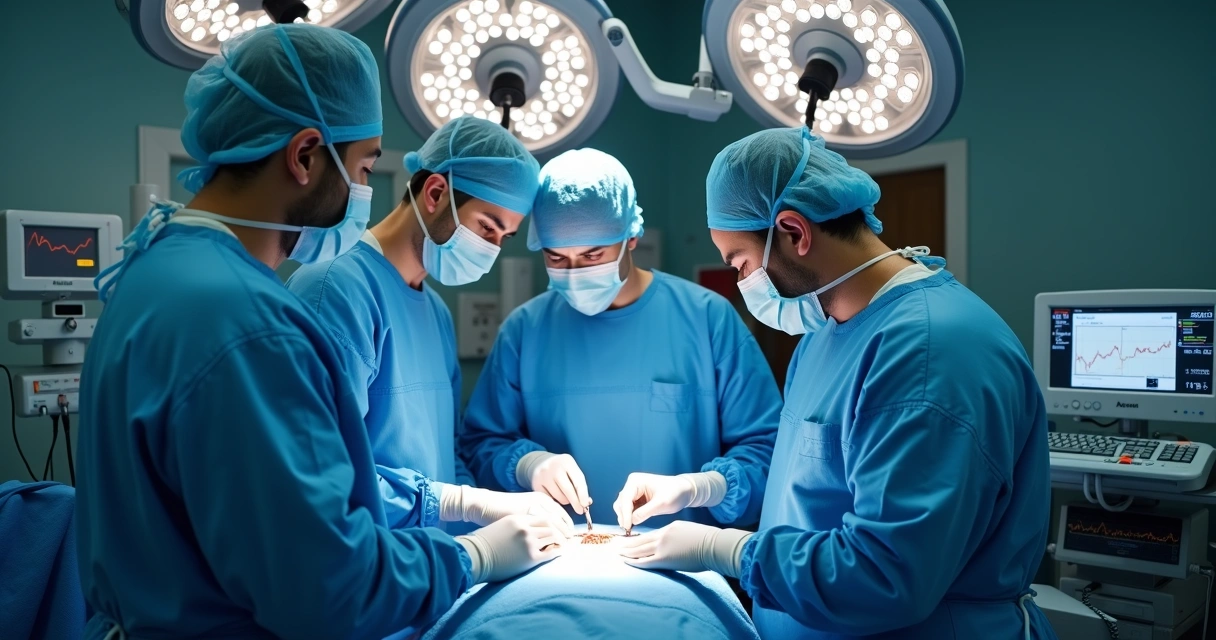 Equipe médica realizando cirurgia no centro cirúrgico