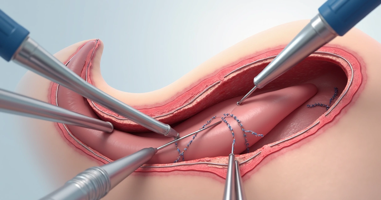 Ilustração médica de cirurgia para correção de curvatura peniana congênita 