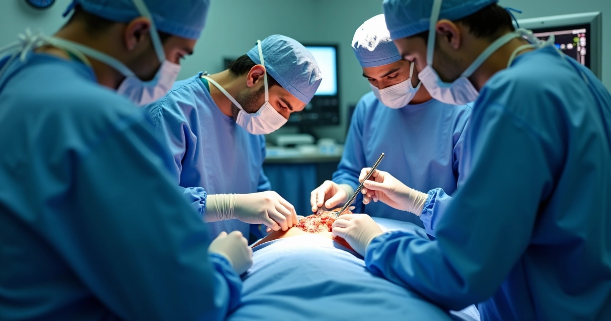 Cirurgiões realizando cirurgia para curvatura peniana 