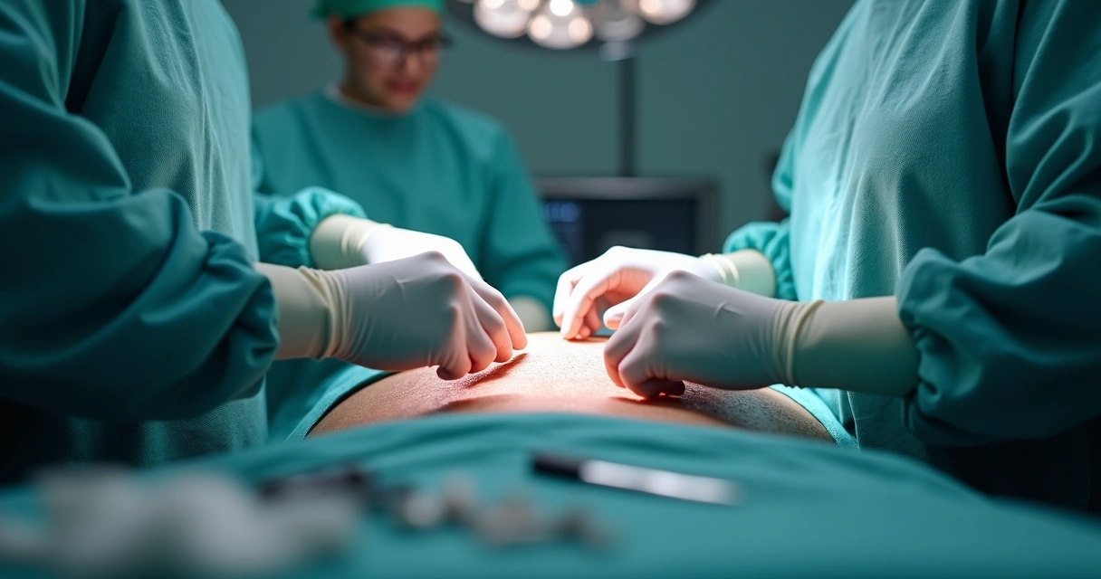 Equipe médica realizando cirurgia de enxerto peniano 