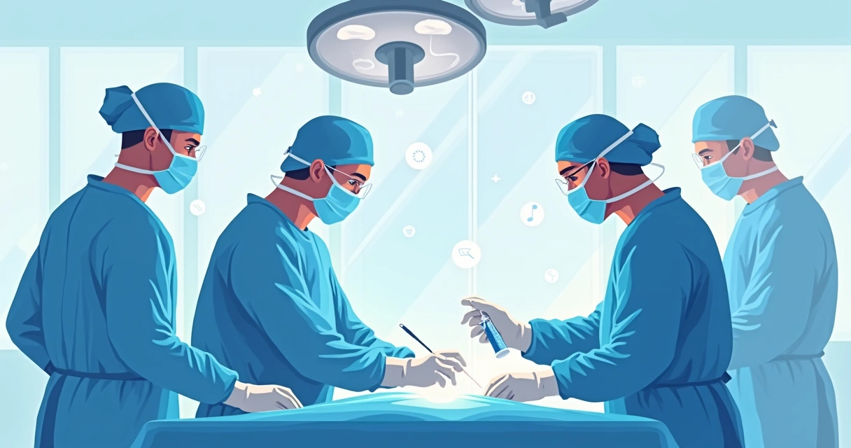 Riscos de infecção pós-operatória e papel do CD4 no HIV 2 Equipe médica realizando cirurgia com cuidados preventivos em paciente HIV.