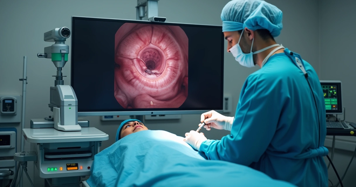 Cirurgia endoscópica da próstata em monitor hospitalar