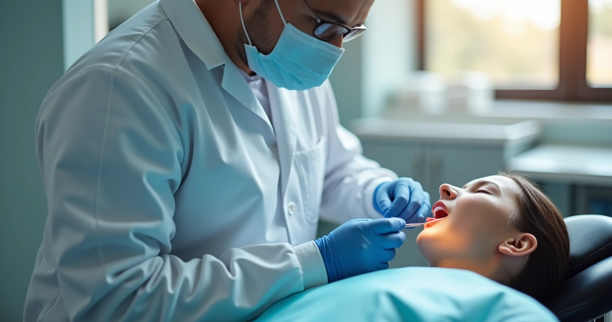 Cirurgião-dentista realizando procedimento de implante dentário