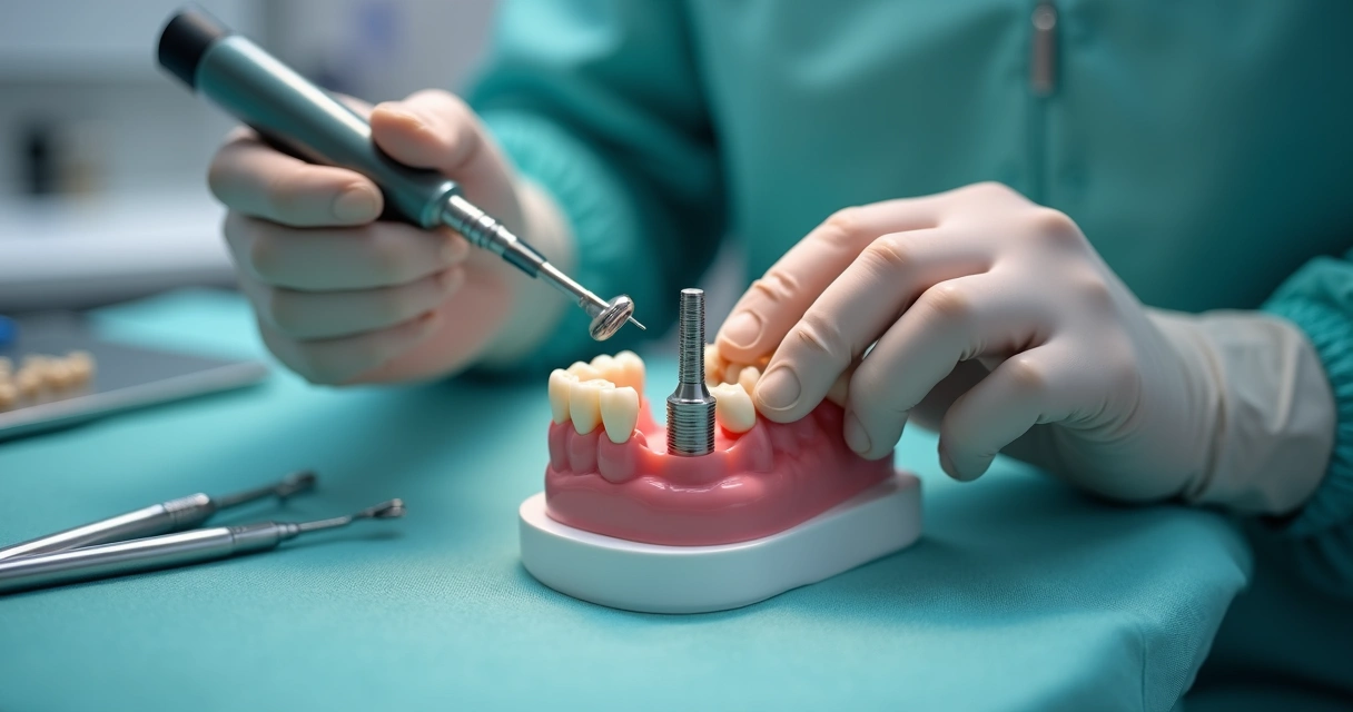 Cirurgião-dentista realizando cirurgia de implante dentário 