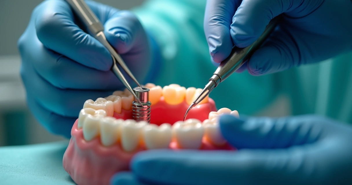 Cirurgia de implante dentário sendo realizada 