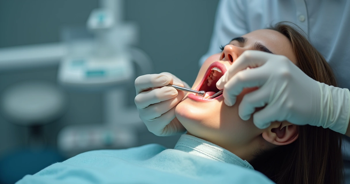 Cirurgião-dentista posicionando implante dentário em paciente com foco na região anterior 