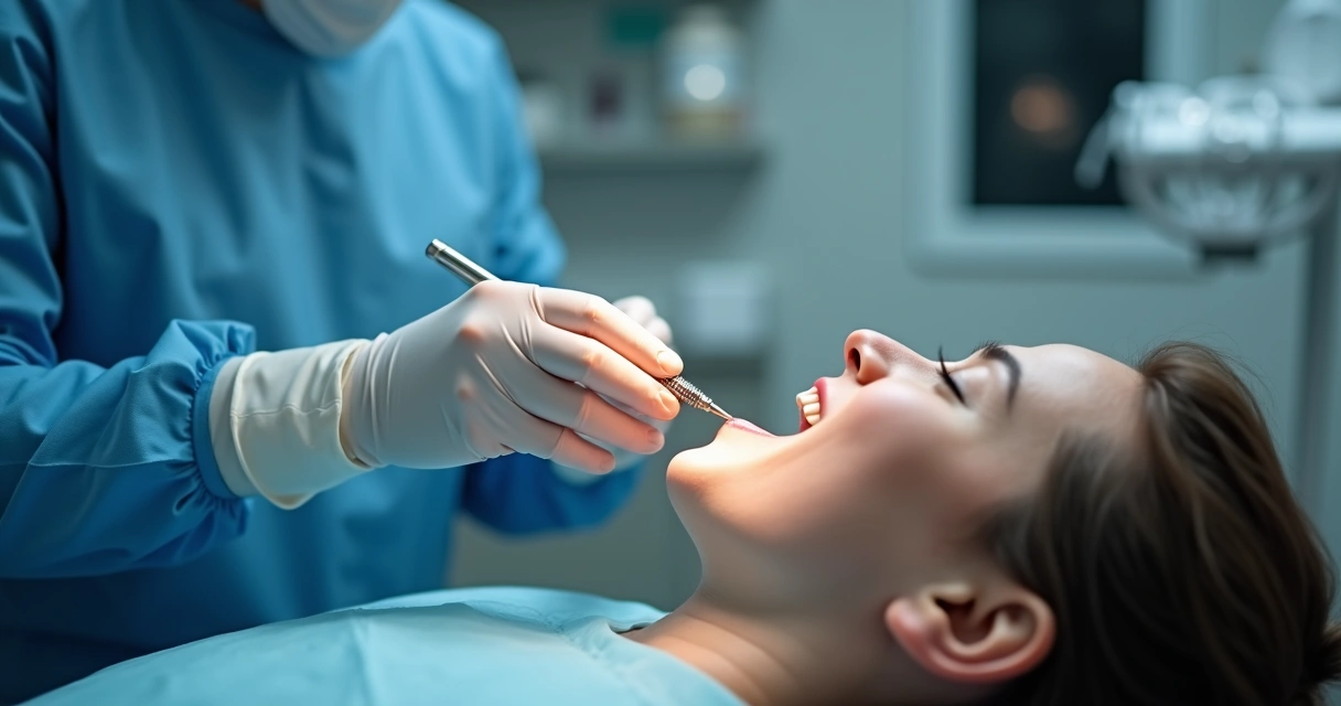 Procedimento cirúrgico de implante dentário em consultório moderno 