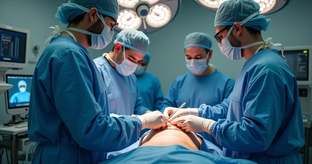 Equipe médica realizando cirurgia peniana funcional 
