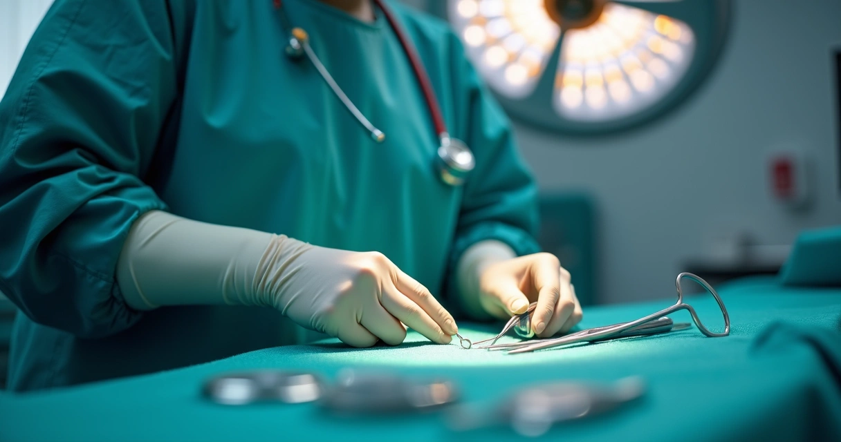 Cirurgia peniana realizada por especialista, mesa de cirurgia detalhada