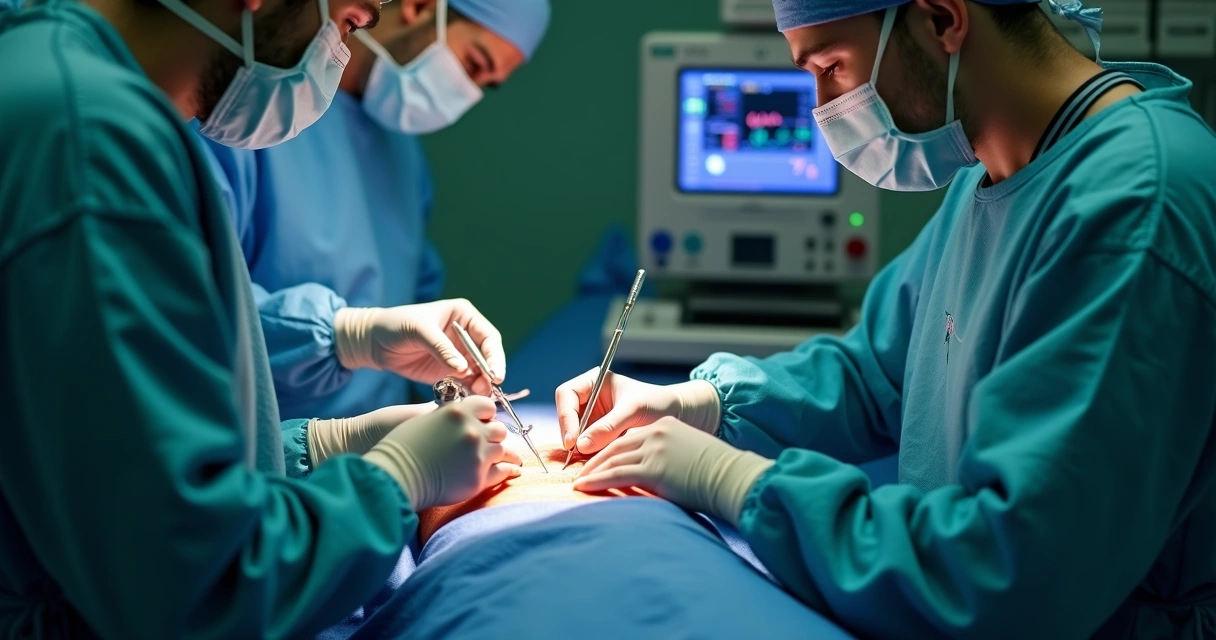 Equipe médica realizando cirurgia em centro cirúrgico 