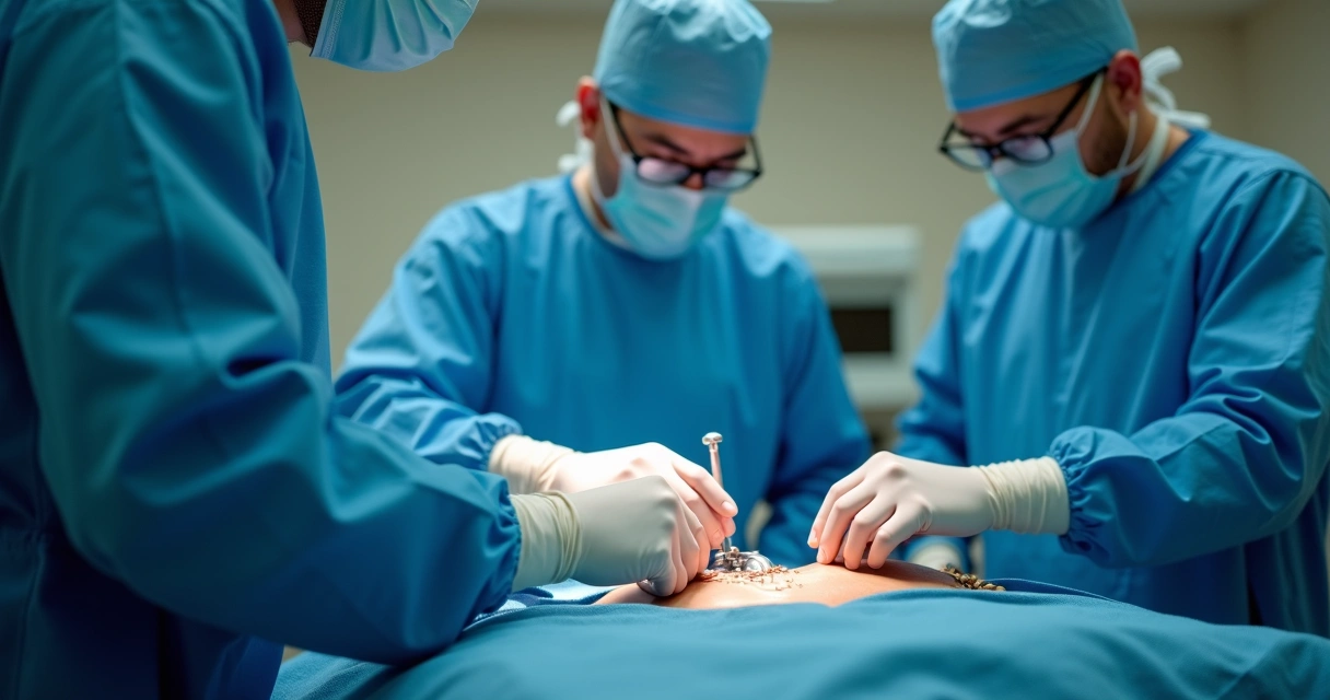 Cirurgião urologista durante a implantação de prótese peniana inflável 