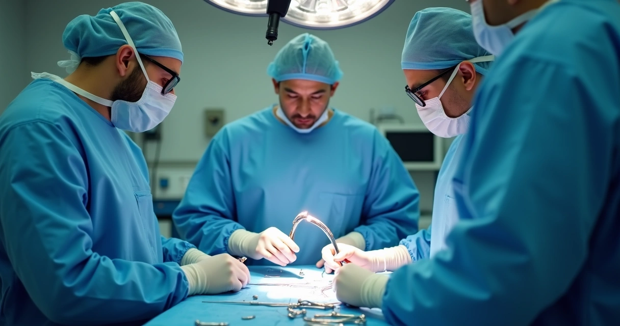 Sala de cirurgia pronta para operação de prótese peniana, com materiais estéreis 