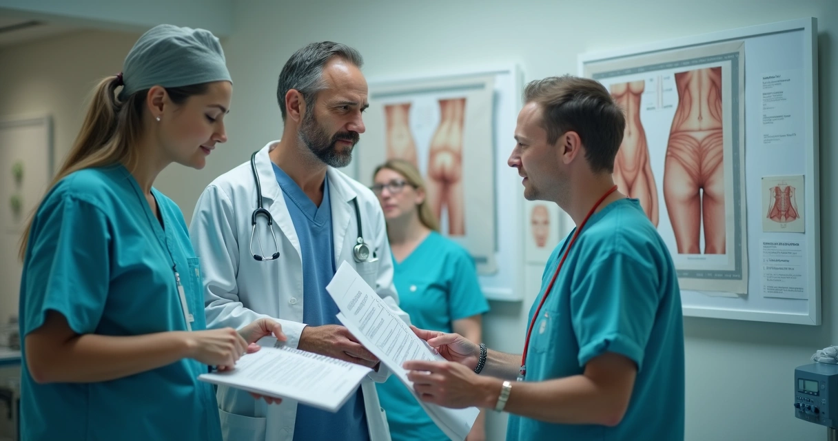 Profissional da saúde e paciente discutindo planejamento de cirurgia reparadora pós-bariátrica 