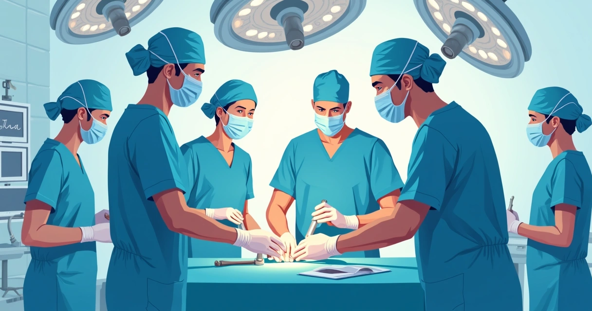 Gestão multidisciplinar das infecções musculoesqueléticas e revisões de próteses 3 Equipe multidisciplinar realizando cirurgia de revisão de prótese.