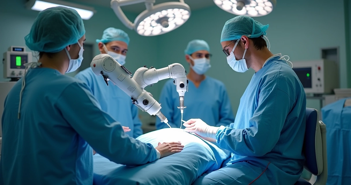Cirurgião operando com braços robóticos 