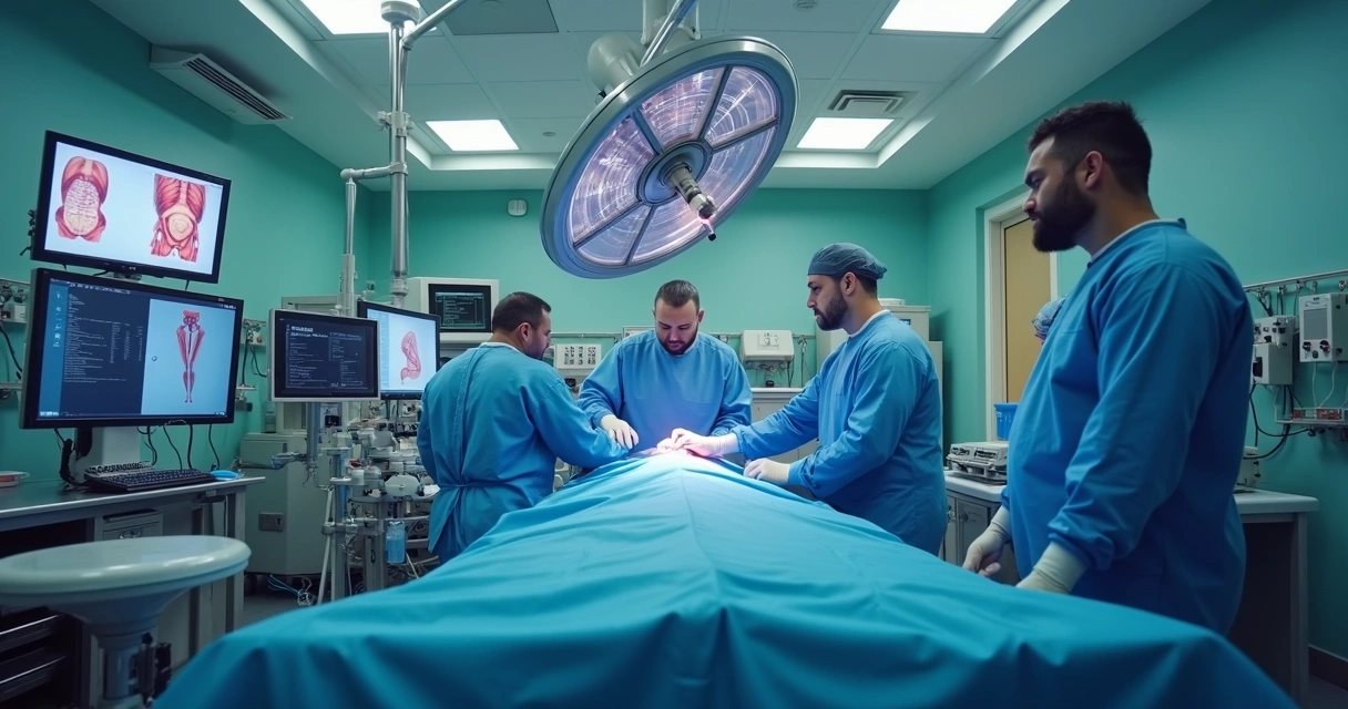 Sala cirúrgica com robô para cirurgia de próstata 