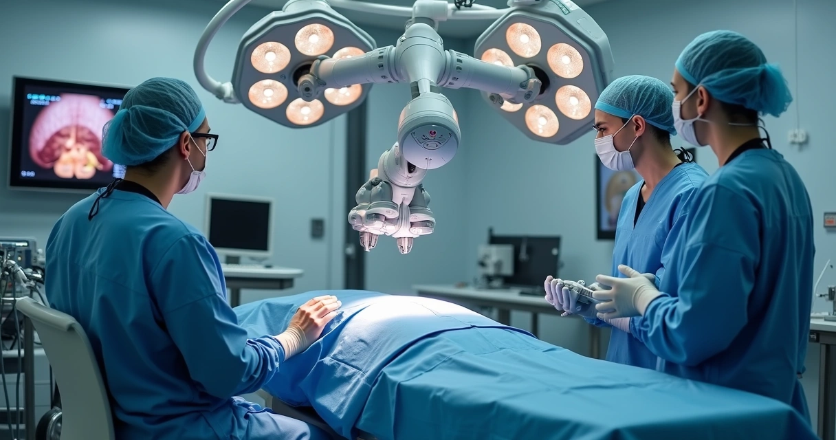 Robô cirúrgico Da Vinci em cirurgia urológica minimamente invasiva em hospital moderno 