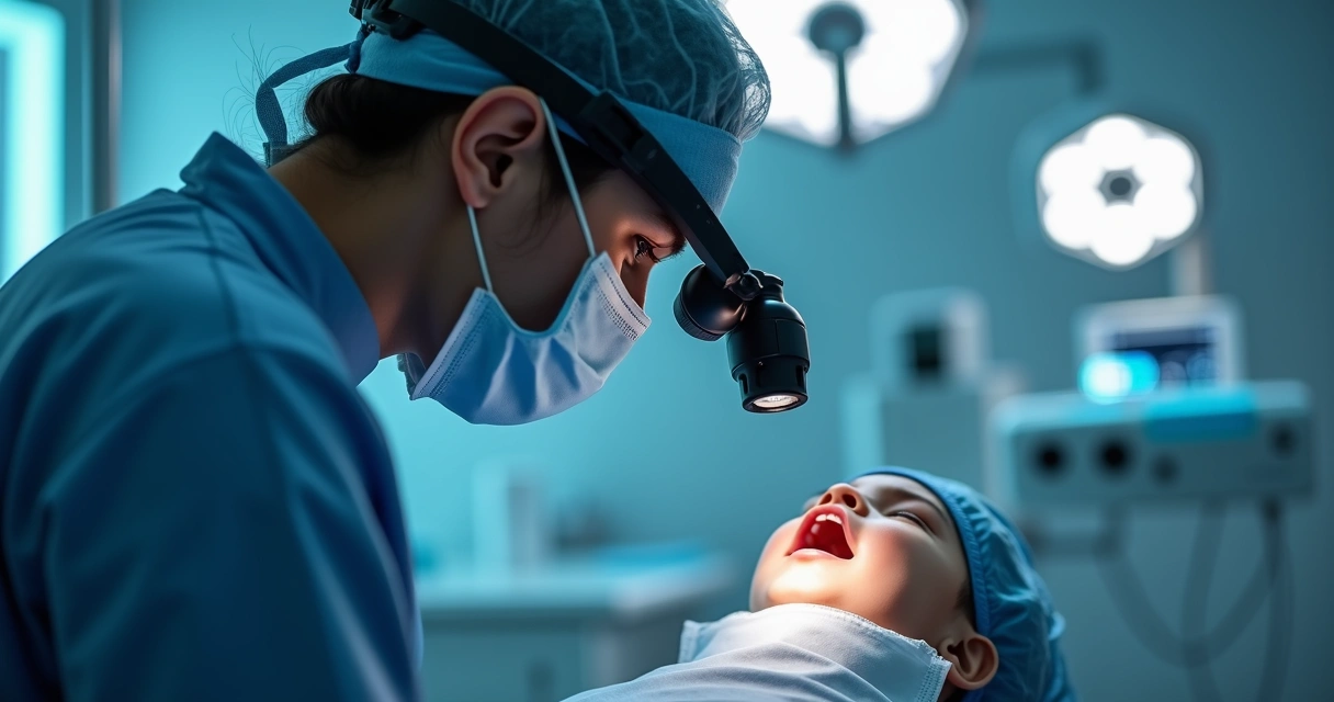 Cirurgião-dentista utilizando lupa binocular e iluminação LED sobre campo operatório 