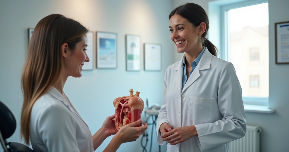 Cirurgião plástico conversando com paciente em consultório 