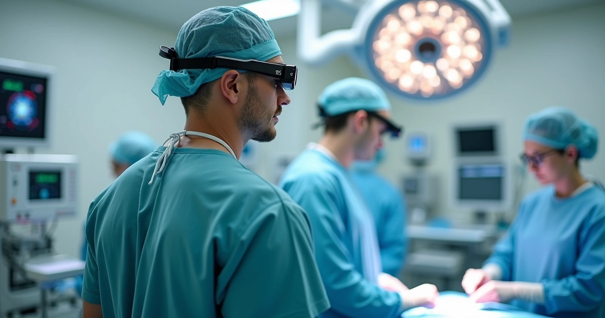 Cirurgião com postura ergonômica usando lupa Zumax em centro cirúrgico 