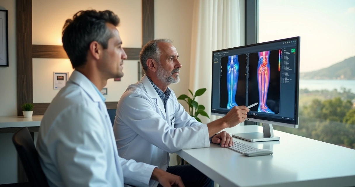 Cirurgião vascular em consulta avaliando exame de Doppler em Salvador 