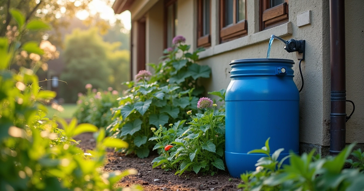 Cisterna simples instalada em jardim residencial 