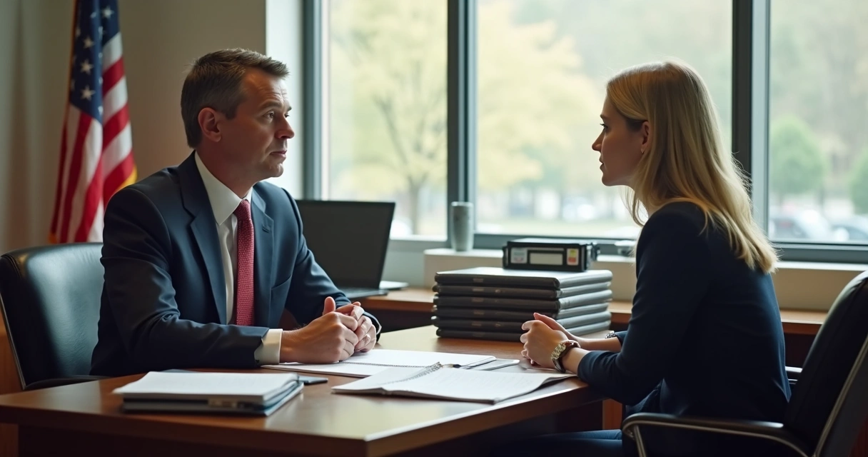 Naturalization interview in a government office 