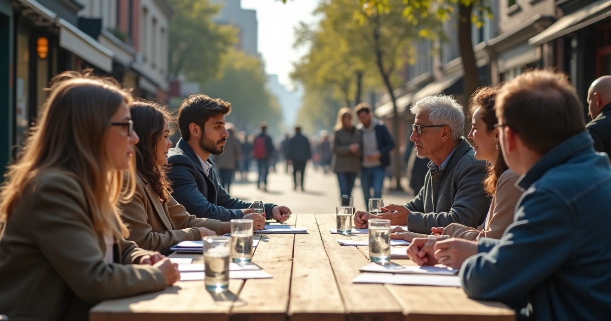 Mesa de diálogo ciudadano en espacio público urbano 
