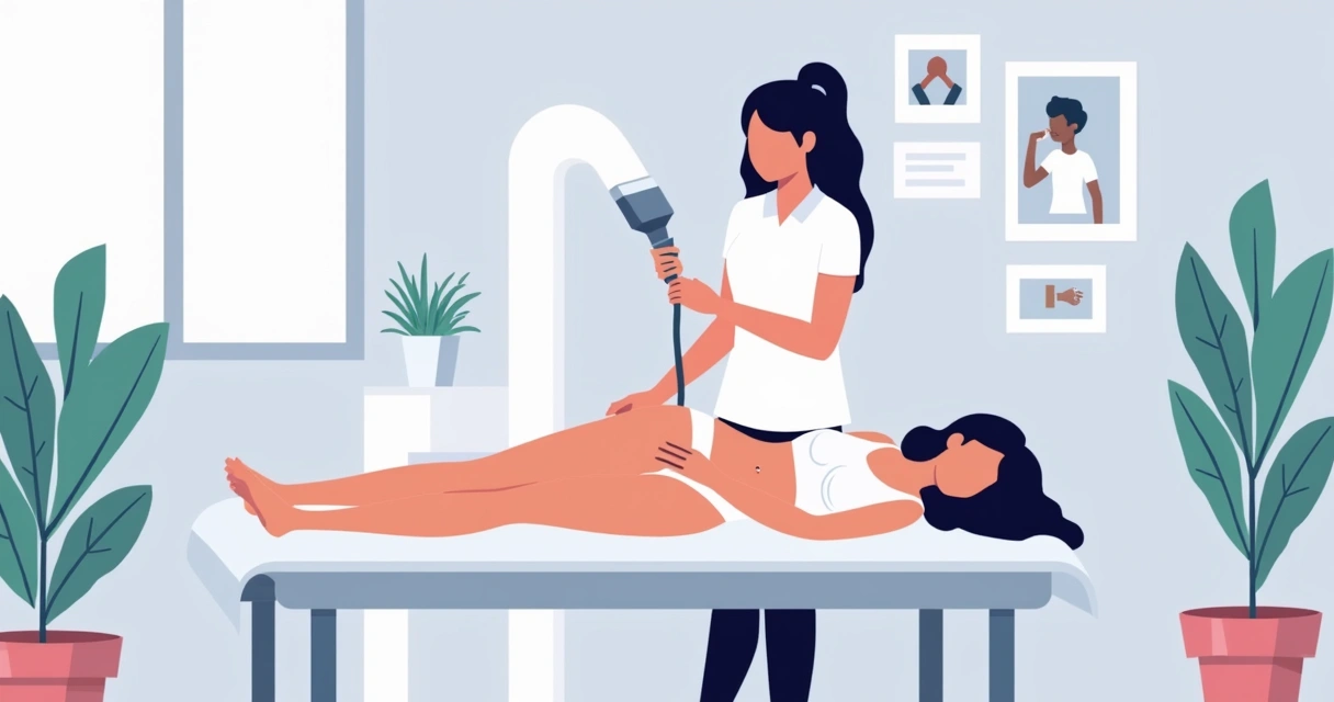 Ilustração de procedimento de clareamento íntimo a laser em consultório estético 