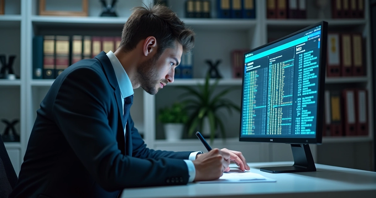 Pessoa analisando códigos fiscais em tela de computador