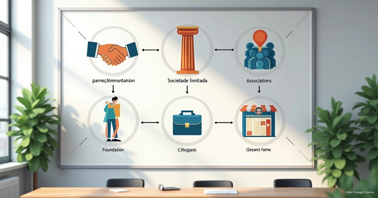 Quadro com ilustrações de diferentes tipos de pessoas jurídicas e seus símbolos 