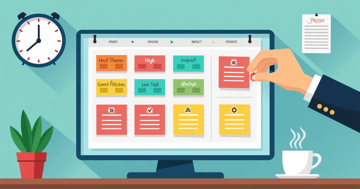 Quadro colorido com tarefas priorizadas em colunas 