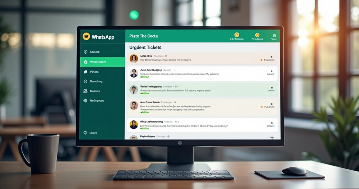 Tela de sistema mostrando painel de tickets classificados por prioridade no WhatsApp