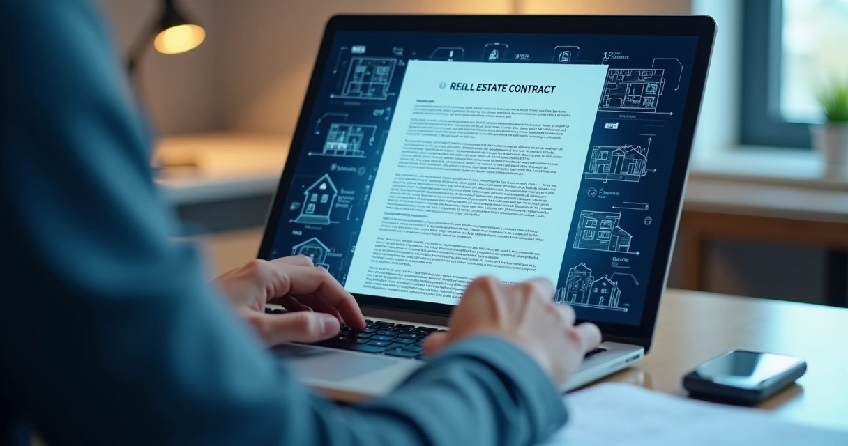 Cláusulas contratuais visíveis na tela de notebook 