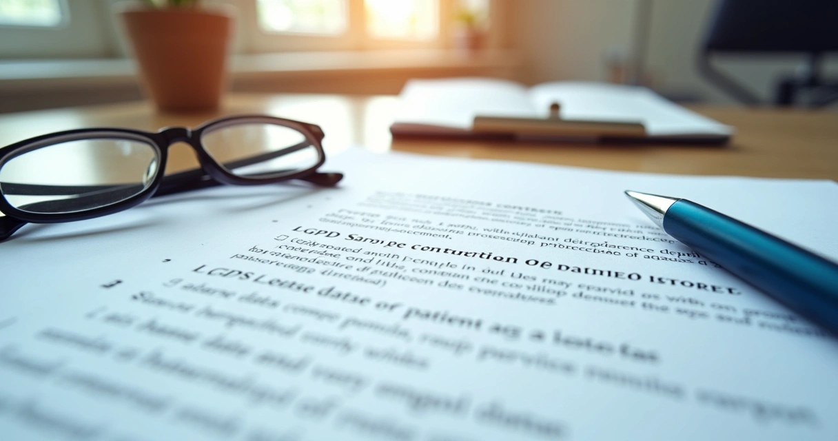 Página de contrato destacando cláusulas sobre LGPD e sigilo de dados 