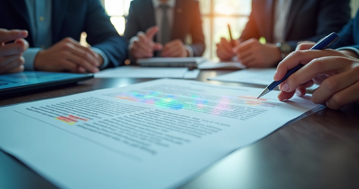 Documento de contrato com cláusulas destacadas digitalmente 