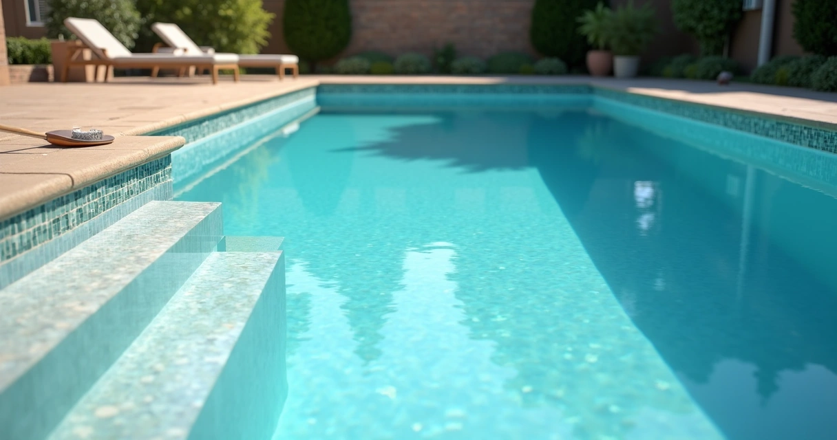 Clear swimming pool surface after metal stain removal 