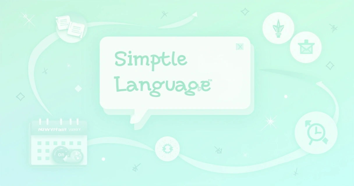 Visual representation of clear messaging with a speech bubble, icons of communication, and symbols of efficiency and time.
