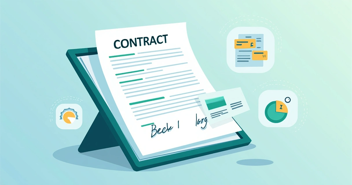 Business contract template structure with highlighted sections 