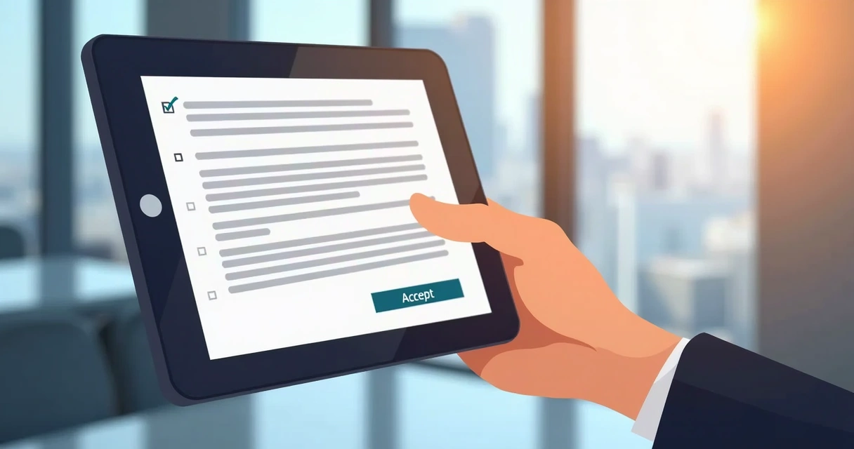 User accepting terms on a digital device screen 