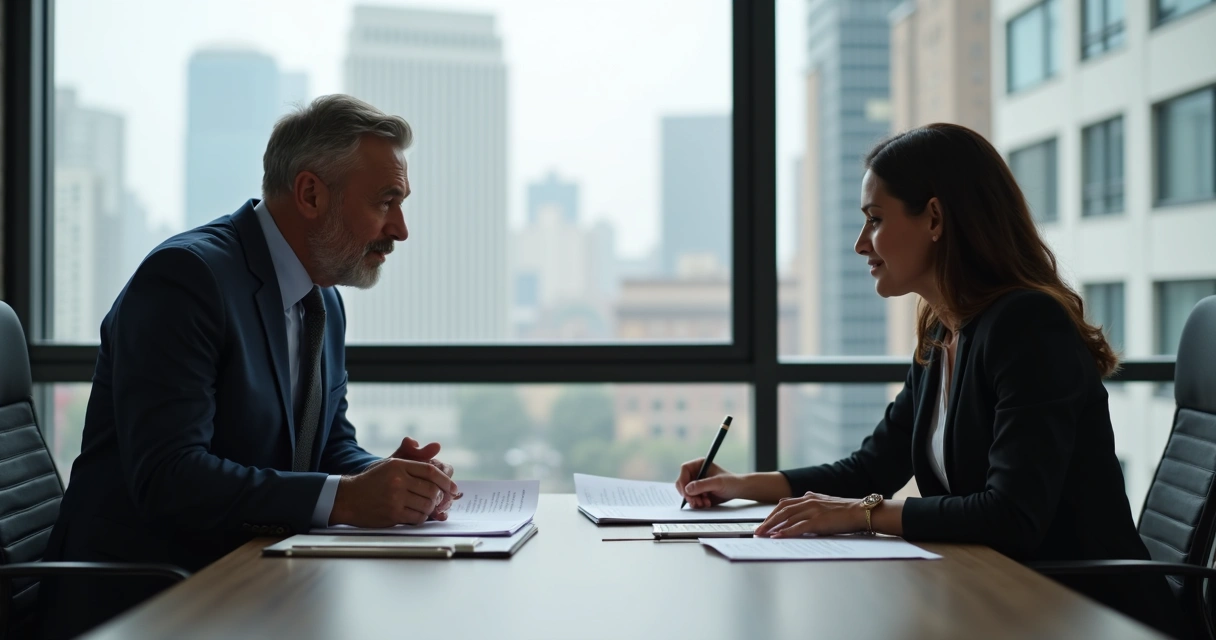 Consultation between attorney and client discussing immigration documents 