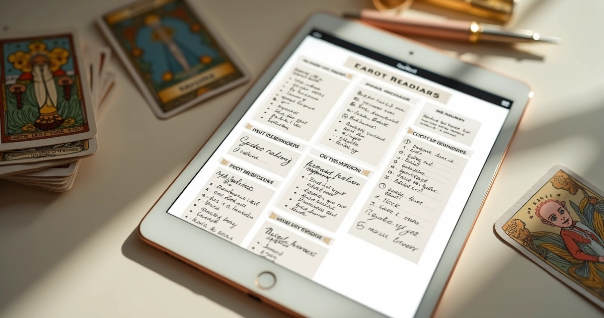 Close-up of tarot reading notes and client follow-up reminders on a screen 