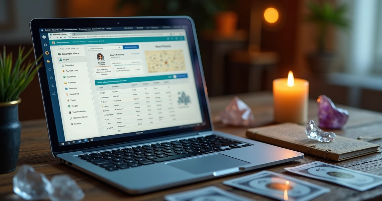 Digital client history dashboard beside a card reading setup 