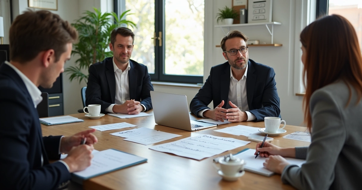 Team reviewing client values during a meeting