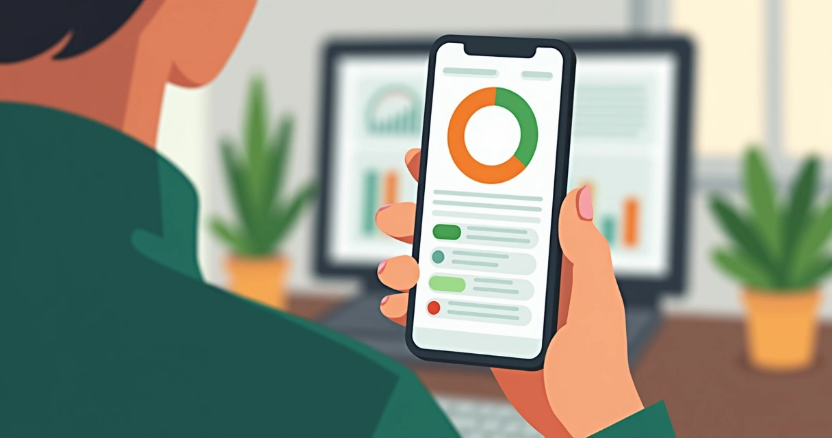 Cliente acompanhando o status do serviço em painel digital no celular