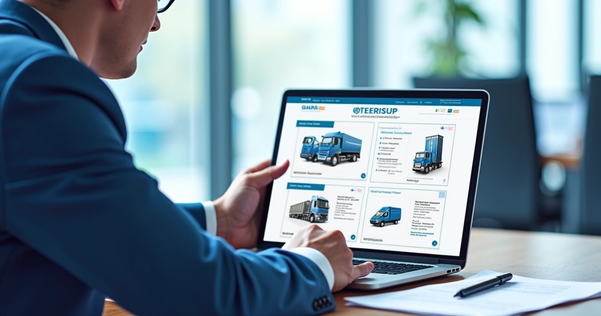 Cliente de empresa analisando catálogo digital em notebook 
