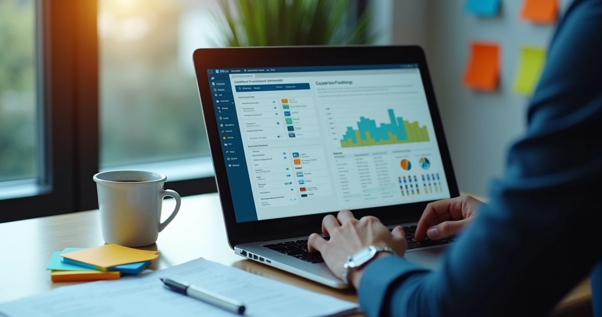 Pessoa em ambiente de trabalho analisando feedbacks em um notebook
